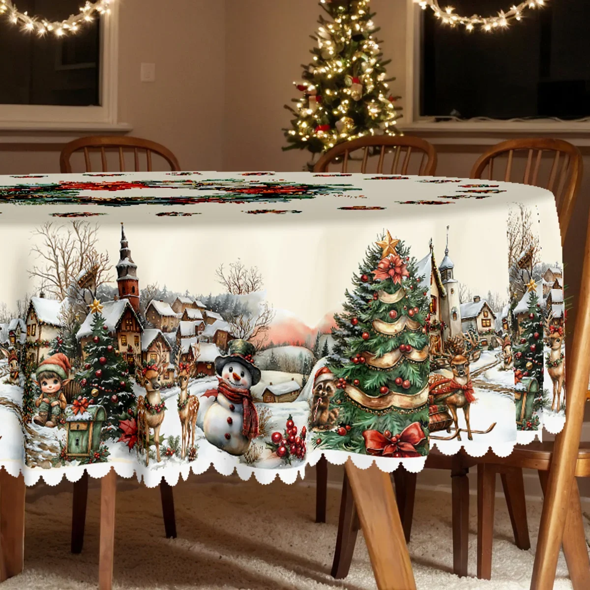 1 piece, Christmas-themed party tablecloth, snowman Christmas tree, winter sceneryzyc