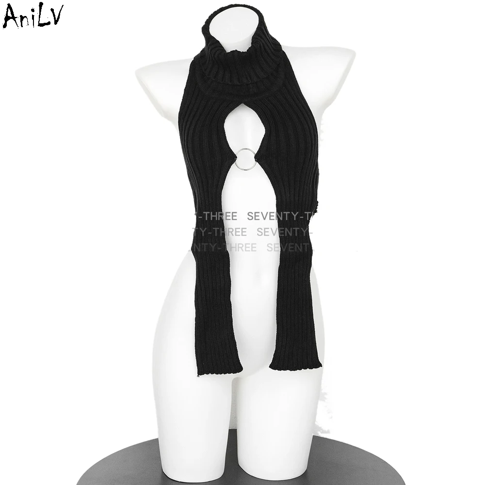 AniLV Hot Woman Hollow dolcevita maglione gilet Backless Knit Clothes Costume