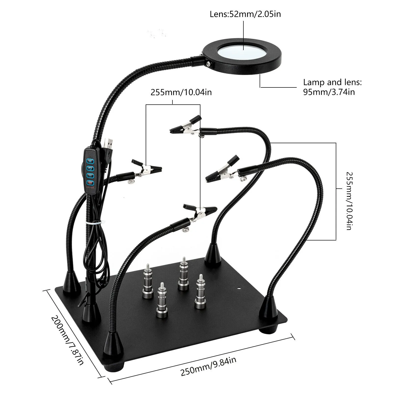 Imagem -02 - Magnético Pcb Circuit Board Holder Helping Hands Estação de Solda 6x Led Lupa Cores Claras Ajustáveis