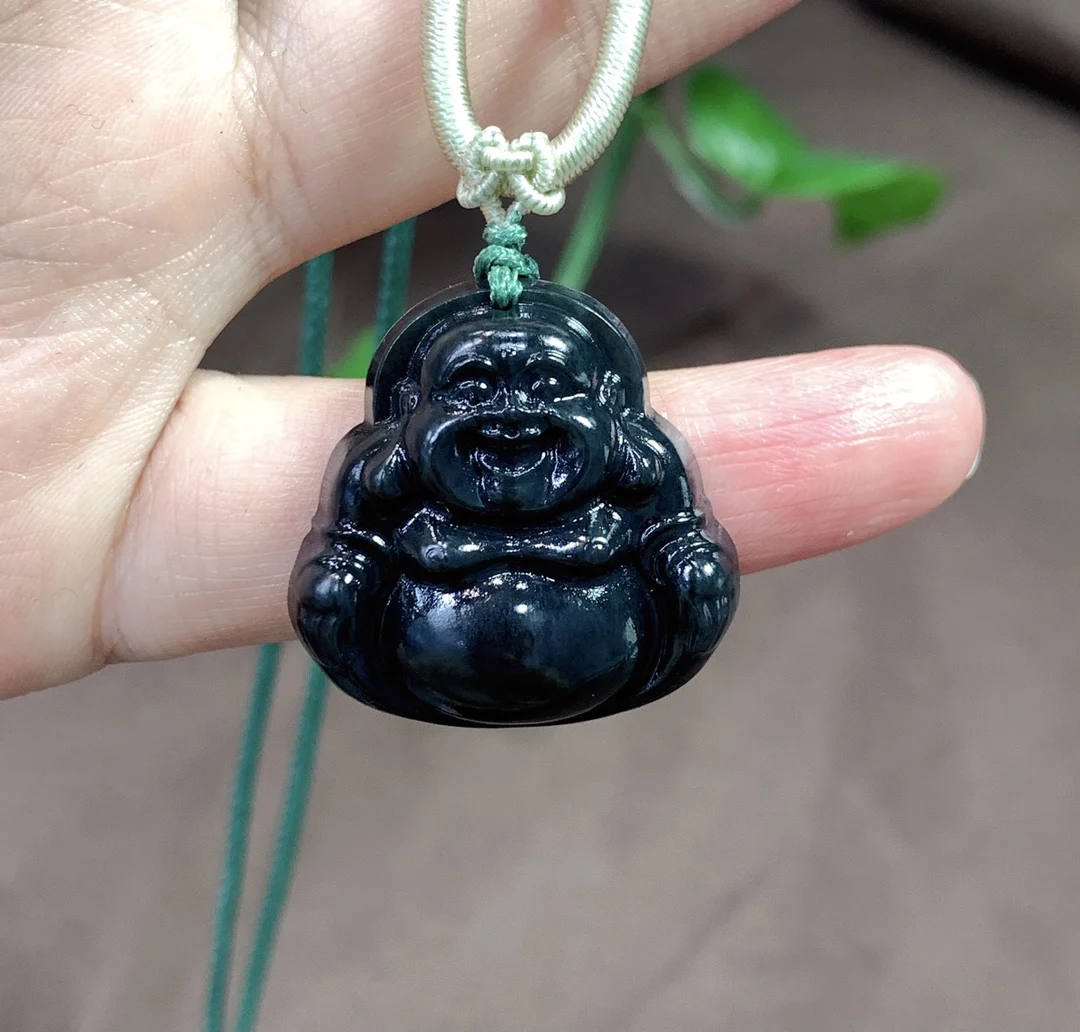 

1Pcs/Lot Natural Ink Jade Buddha Pendant Necklace Sweater Chain Women's Jewelry Bijou Femme Collar Hombre Collares Mujer