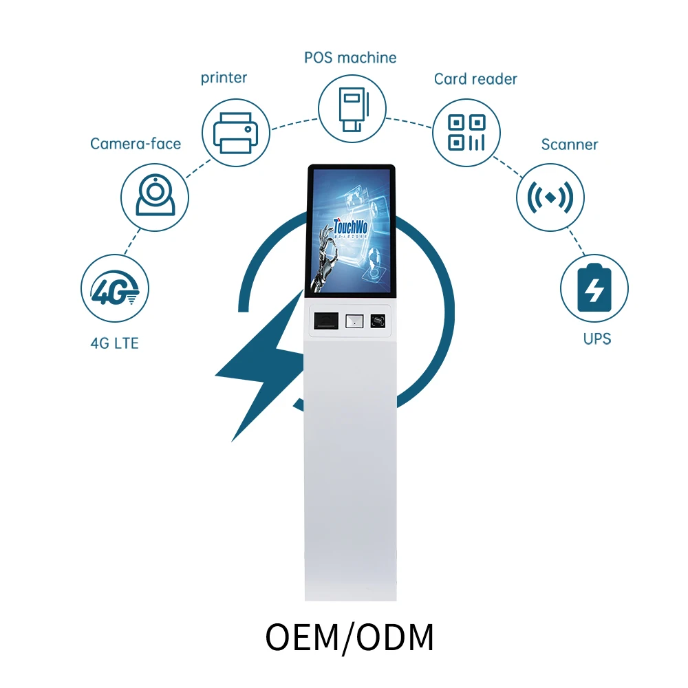 TouchWo 15.6/21.5/32 inch Self Service Payment Machine Touchscreen Ticket/Queue/Ordering/Information Kiosk For Commercial