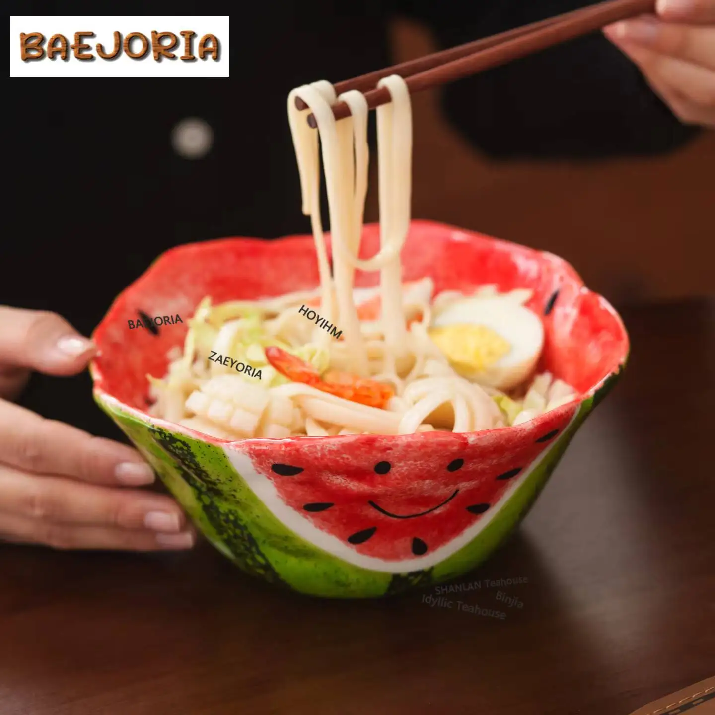 Hand-painted Smiling Face Watermelon Bowl Personal Use Salad Bowl Household Soup Noodle Bowl Ceramic Underglaze Colour Tableware