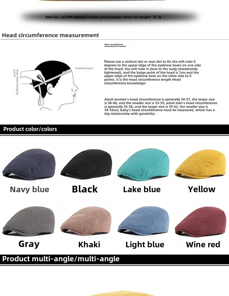 Herren Strick-Ivy-Flatcap, klassische einteilige Newsboy-Mütze, weiche, atmungsaktive, einfarbige Baskenmütze mit verstellbarem Snapback für – Detail 3