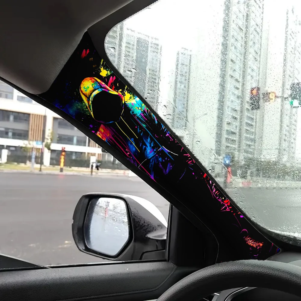 

2Piece Car Interior Stickers - Mystery Man Design, Elastic Fabric Self-Adhesive, Car A-Pillar Restoration, Suitable for All Cars