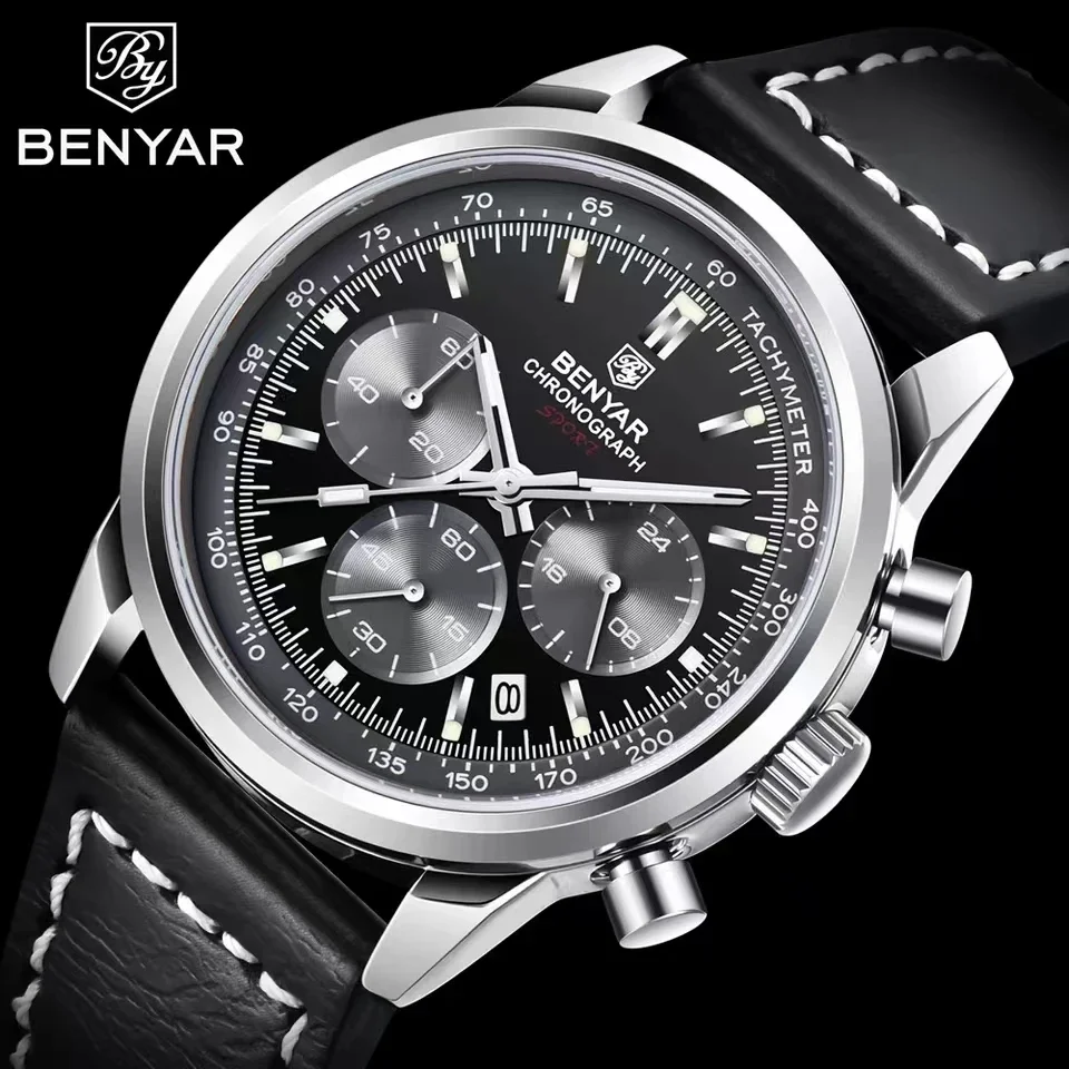 BENYAR 5188 New Quartz Watches for Men Top Brand 42MM Military Watch Luxury Chronograph 30M Waterproof Male Clock Reloj Hombre