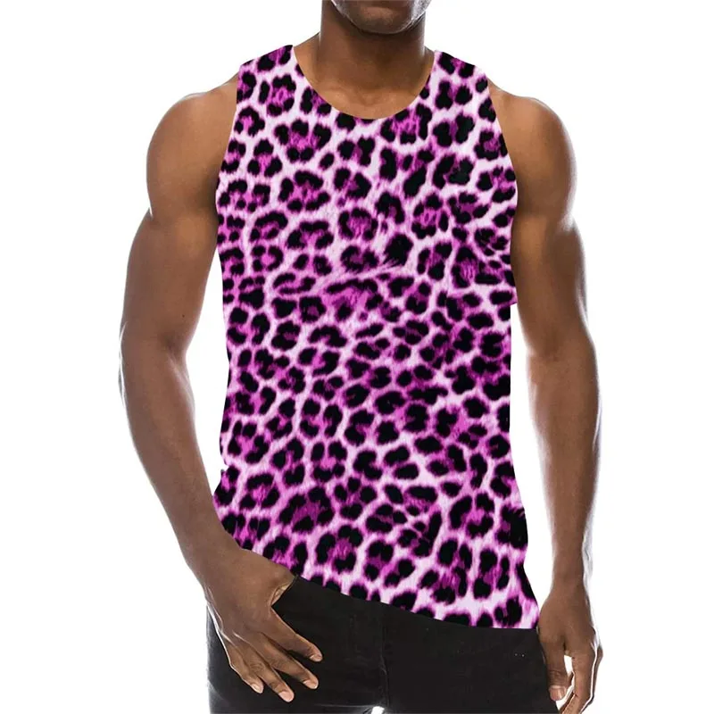 Summer Leopard 3D Print Tank Tops Men\'s Casual Streetwear Fashion Sportswear Vest Oversized Sleeveless Tank Top Gym Man Clothing