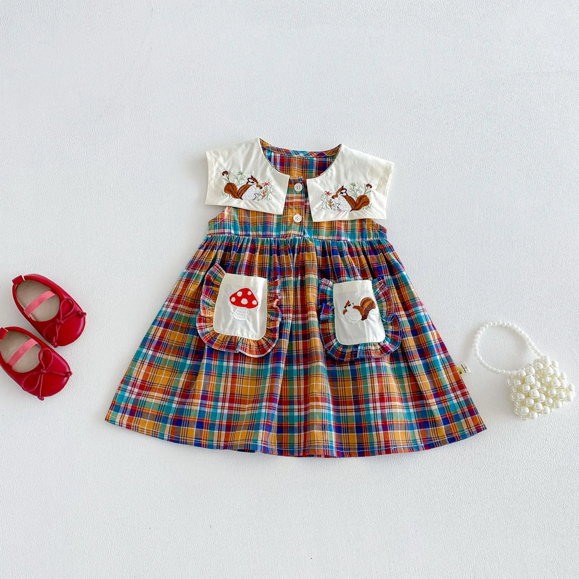 robe-d'ete-brodee-a-motif-de-dessin-anime-pour-filles-jupe-debardeur-a-carreaux-elegante-robe-de-princesse-mignonne-pour-enfants