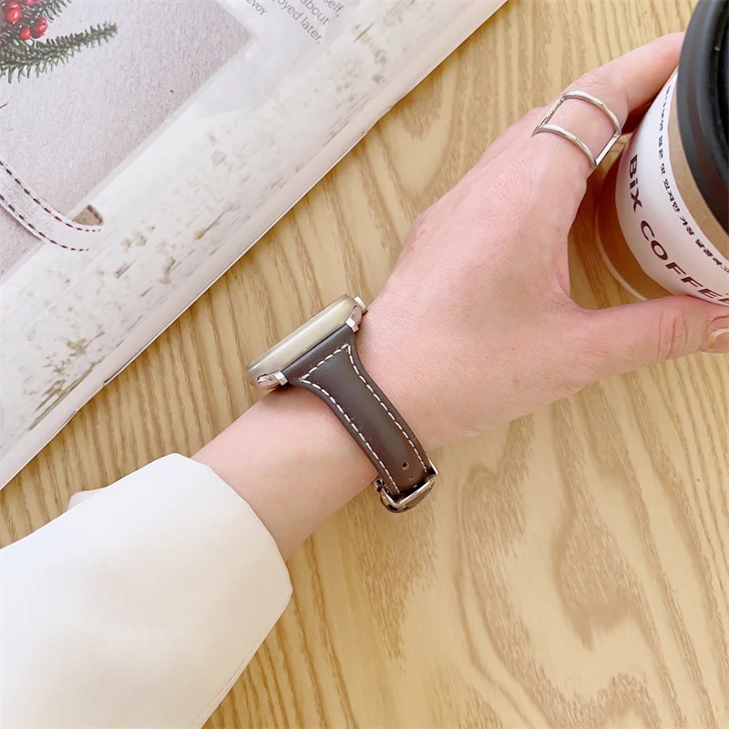 ل iWatch سليم ريال جلدية الساعات ل Iwatch سلسلة الترا 8 7 6 SE 5 حزام بسيط ل أبل ساعة 49 مللي متر 45 مللي متر 41 مللي متر الفرقة