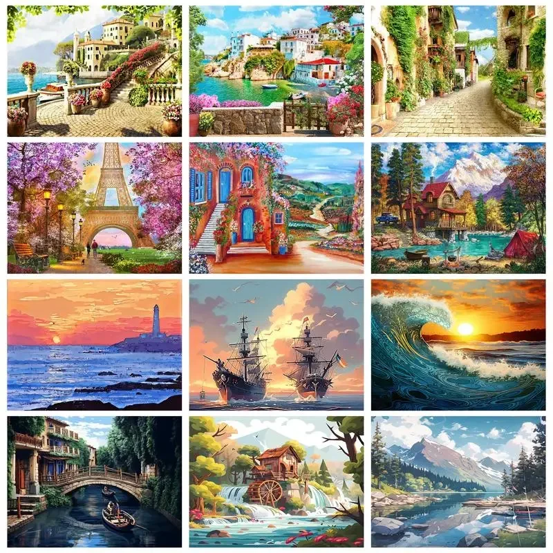 

120946 Painting By Numbers For Adults Mountain River Diy Paint By Numbers Scenery Canvas Painting Handpainted For Home Wall Gi