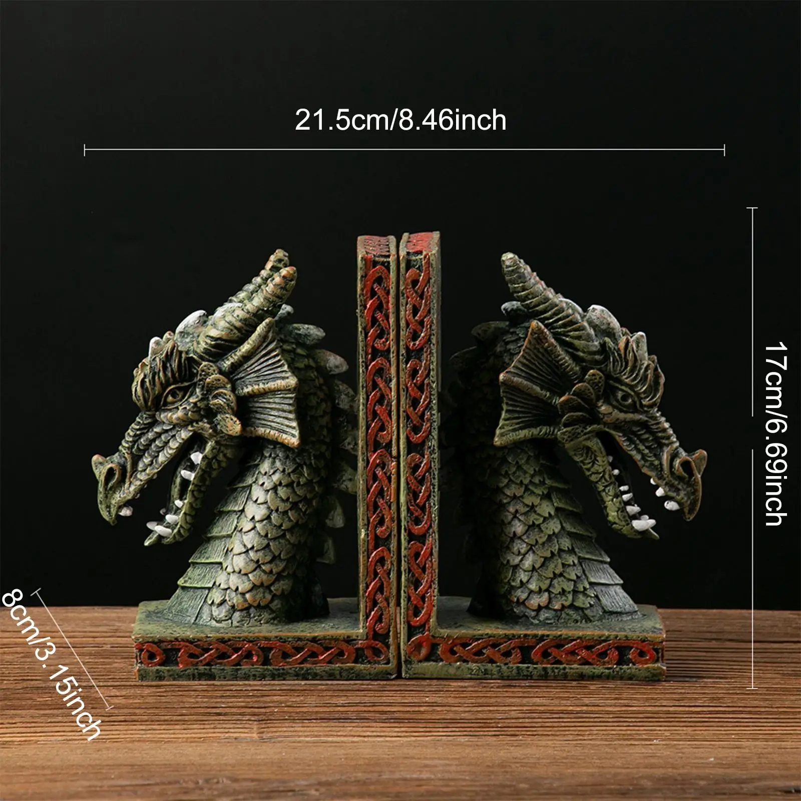 2 Pieces Dragon Sculpture Bookends Book Holders for Study Room Accessories