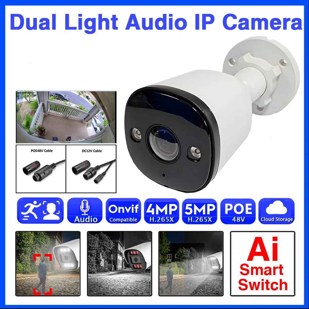 

1.7mm Panoramic Fisheye Wide Angle Outdoor AI Audio Mic IP POE 5MP 4MP Full Color Dual Light Infrared Camera XmeyePro Onvif Face