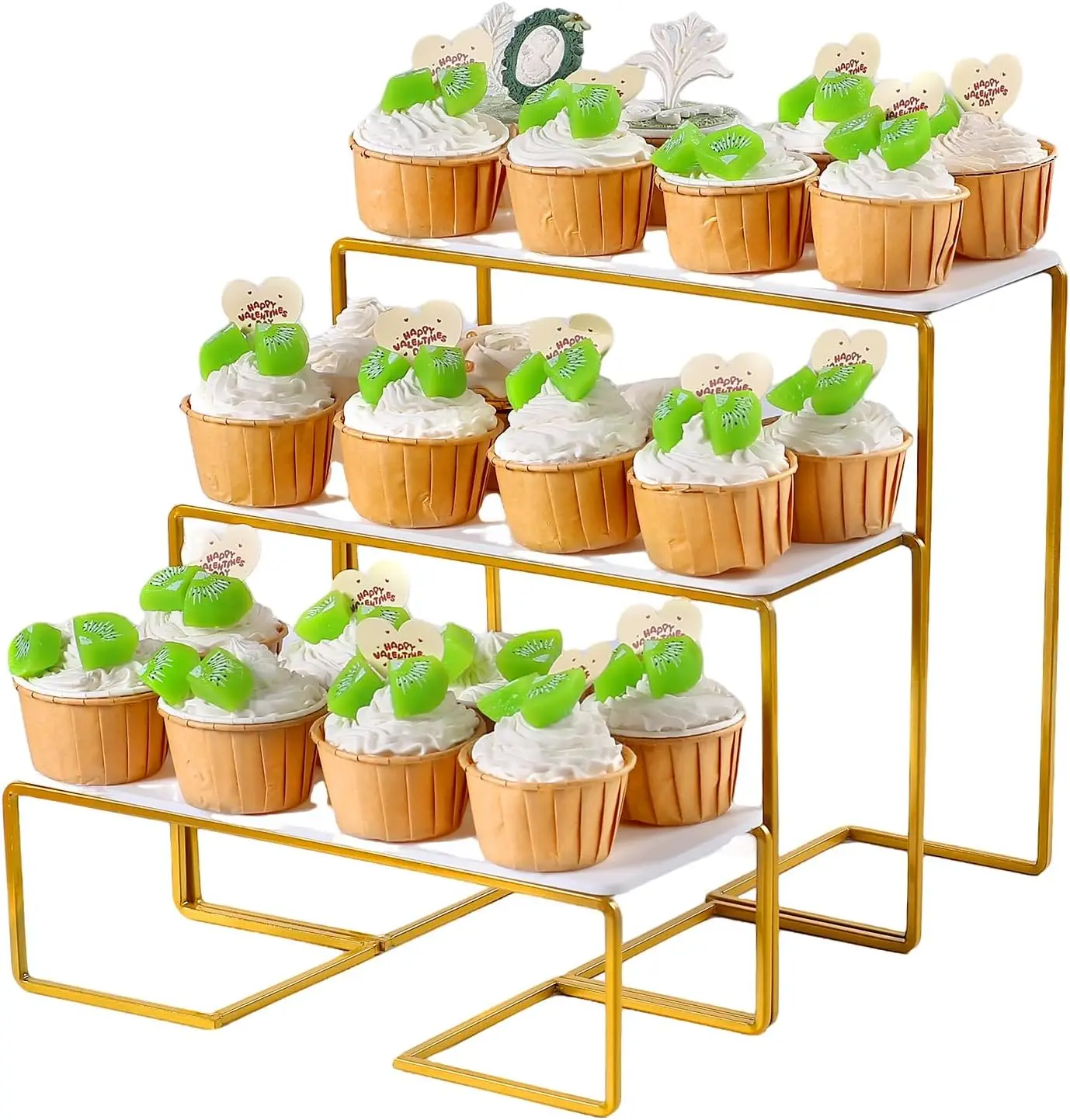 

3 Tier Serving Tray Stand, White Acrylic Trays with Gold Iron Rack for Cupcakes, Appetizers, Fruit, Party