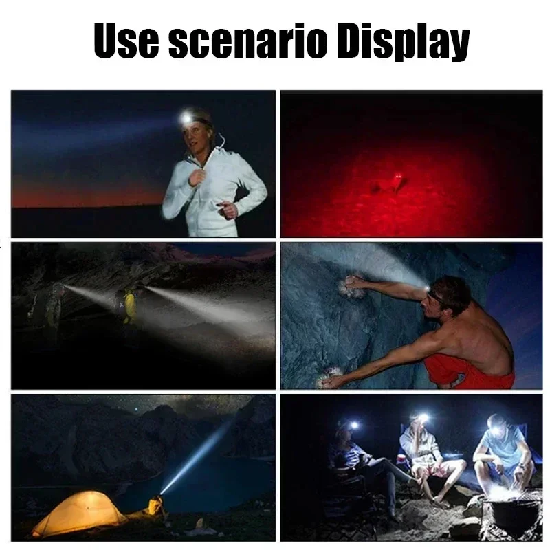 مصابيح أمامية محمولة قوية LED ، USB قابلة لإعادة الشحن ، مصباح أمامي COB ، ضوء أحمر ، مقاومة للماء ، صيد أسماك ليلية ، مصباح أمامي ، شعلة ، 4 أوضاع