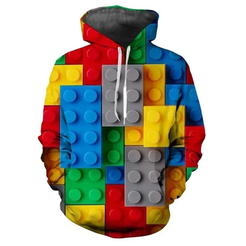 Building Block Colors Hoodies Men Kids Casual Pullover Sweatershirt Long Sleeves Colorful Street Casual Oversize Autumn Hooded