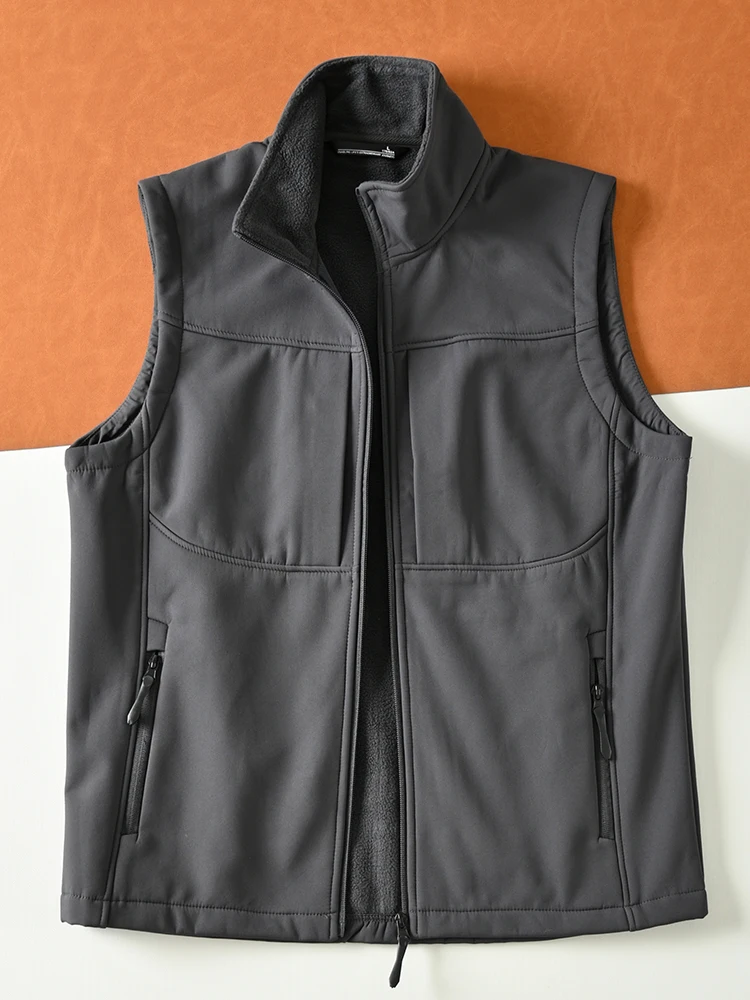 

Men's Outdoor Autumn Winter Fce Lined Soft ell Vest Stand Collar Multi ket Workwear Vest Faion Urban Sle Youth