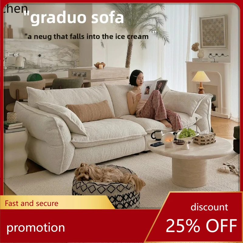 

HXL retro cream style living room fabric straight row sofa down sofa