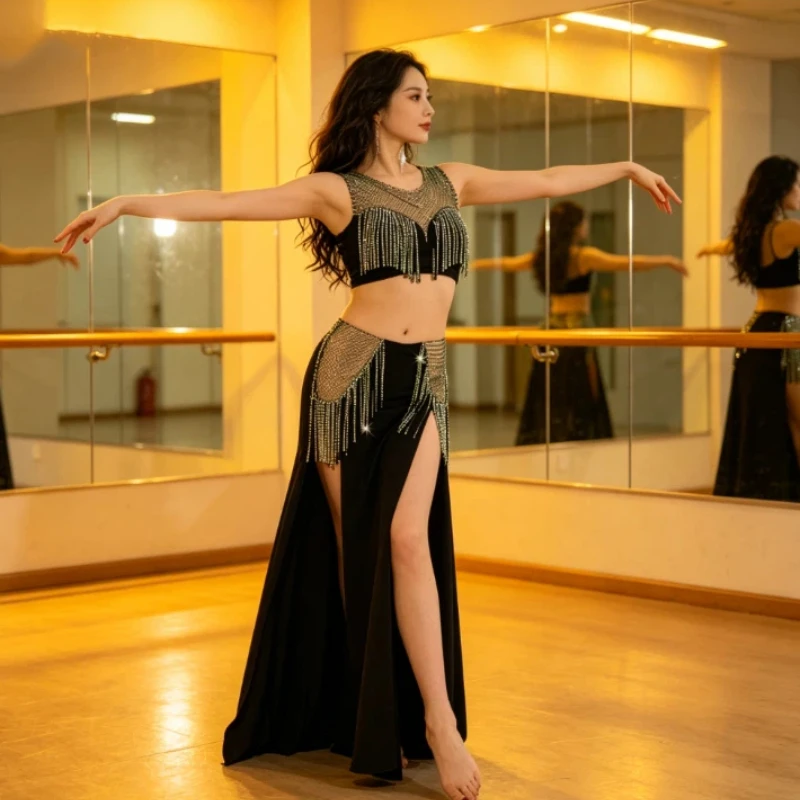 

Belly Dance Costume 2024 Double Fork Leg Show Light Luxury Belly Dance Practice Dress Performance Dress for Women