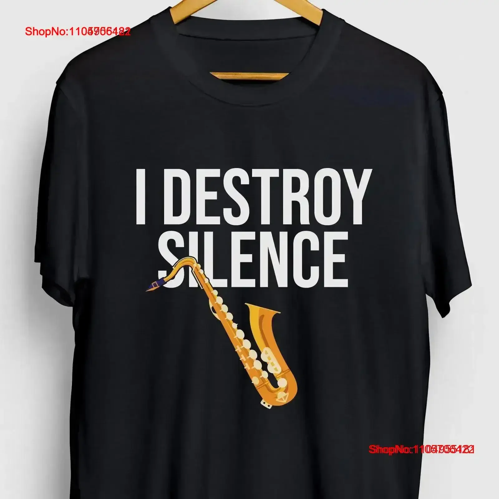 Saxophone T Shirt Saxophonist Sax s I Destroy Silence Youth vintage Washed Versatile streetwear Stretched vintage Washed