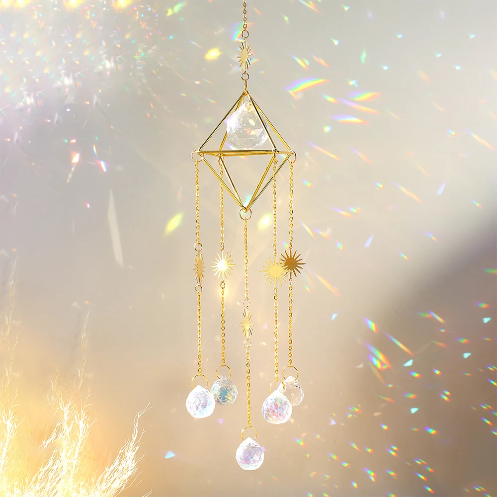 Large Suncatcher Crystal Rainbow Prism Glass Ball Wind Chimes Garden Window Fairy Sun Catcher Home Decor Ornaments Wall Gift