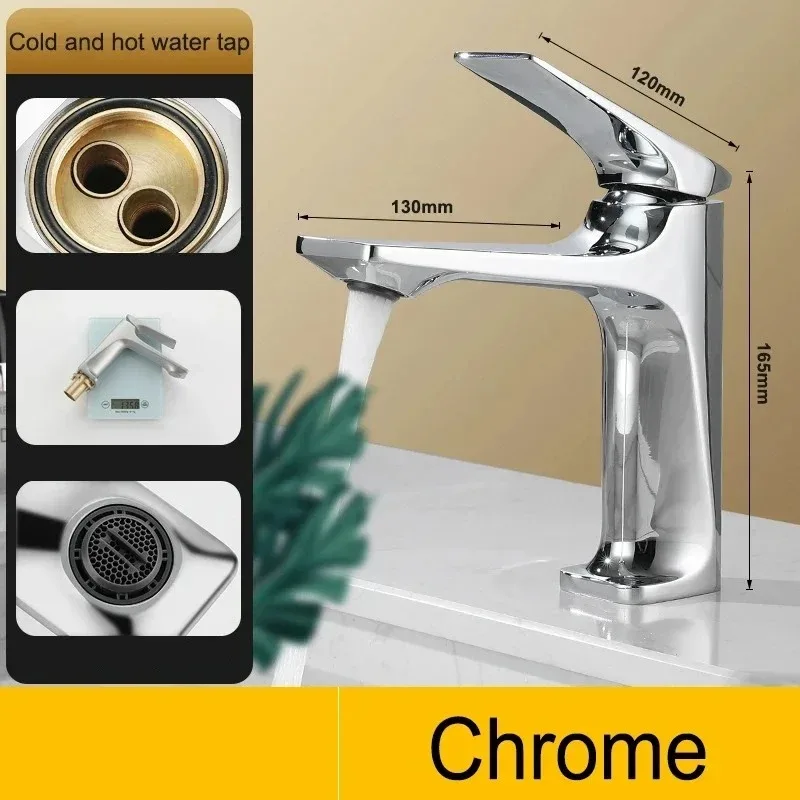 Household Bathroom Faucets Single Handle Basin Faucet Wash Basin Mixing Tap Hot and Cold Water Tap Deck Mounted Splash Proof