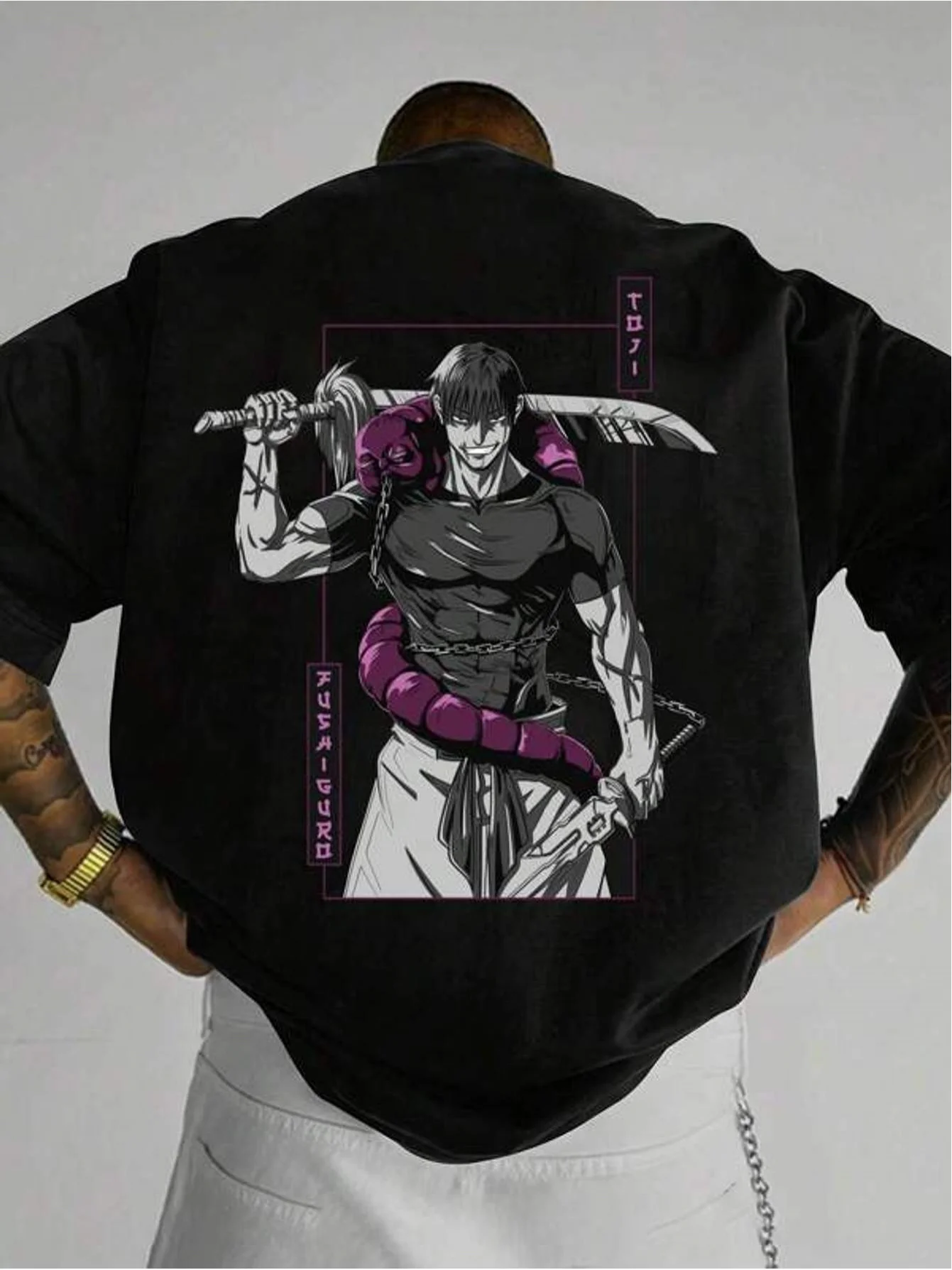 Toji T-shirt - Manga Character T-shirt with Toji's Face and Name Printed on It, Designed for Summer and Daily Wear in The Gym