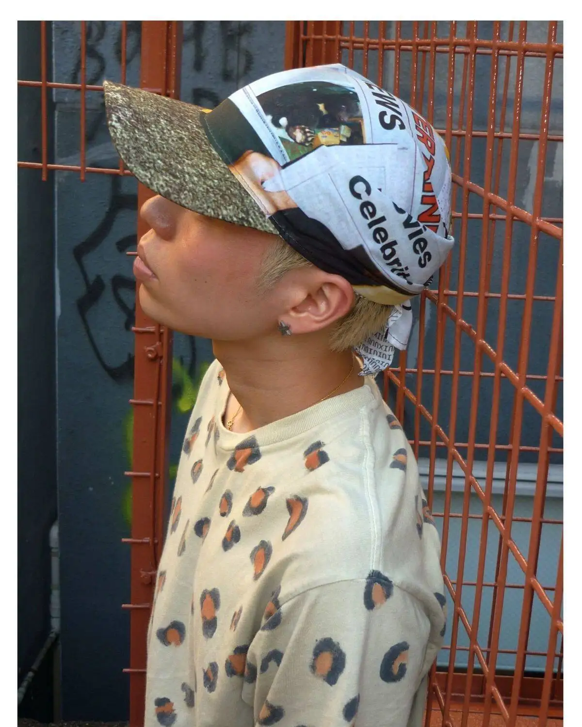 Vintage Y2K Newspaper Print Baseball Cap Bandana Tie Back Hat Women Men Streetwear Graffiti Hip Hop Adjustable Visor Scarf