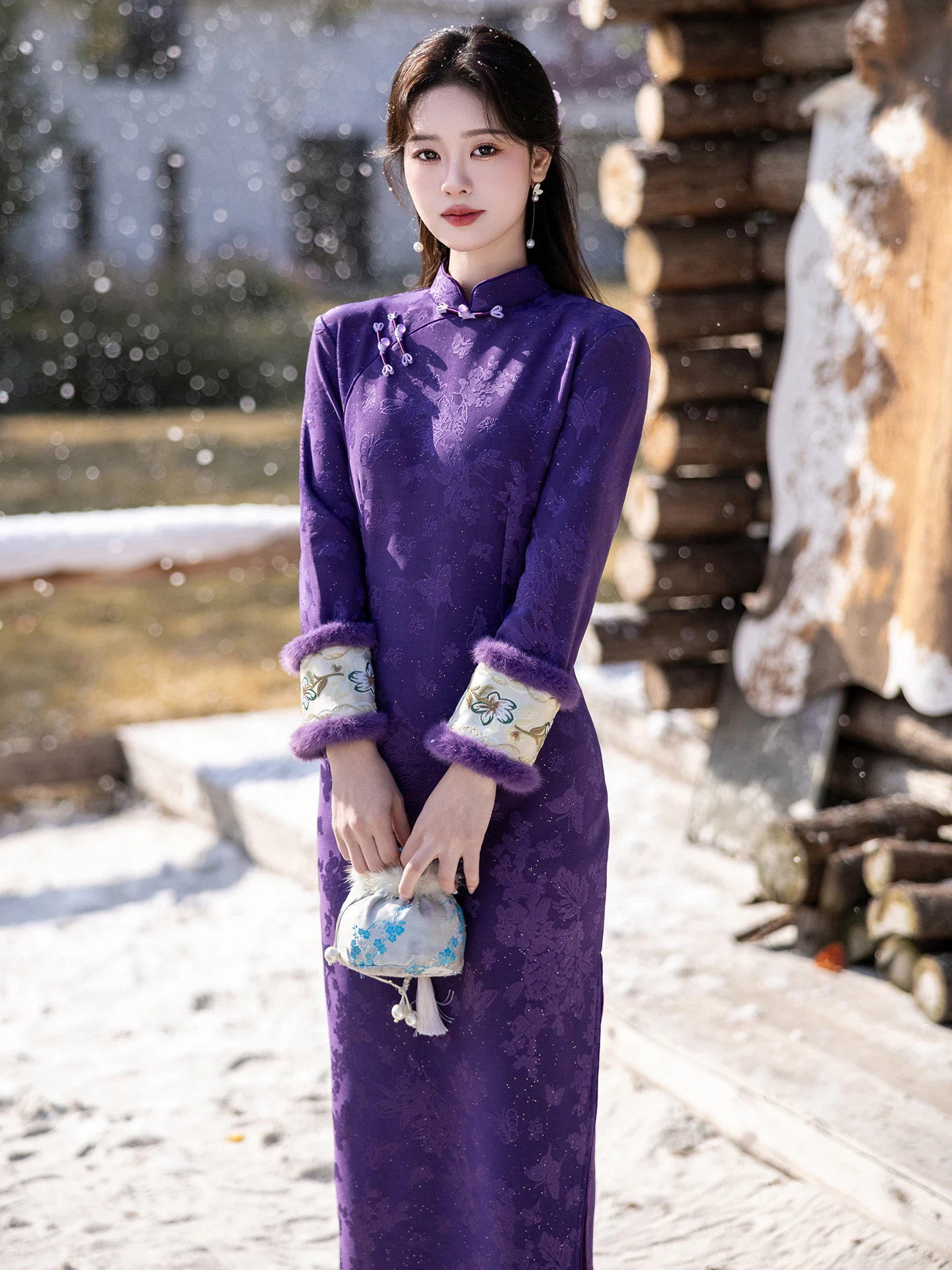 

Vibrant Purple Long Sve Fce Lined Vintage Chinese Sle New Faion Slimming Daily Wear Winter Collection