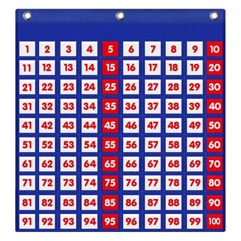 AT82-For Use At Home& For Teacher Lessons Number 1-100 Board Hundreds Pocket Chart, A Classroom Learning Tool