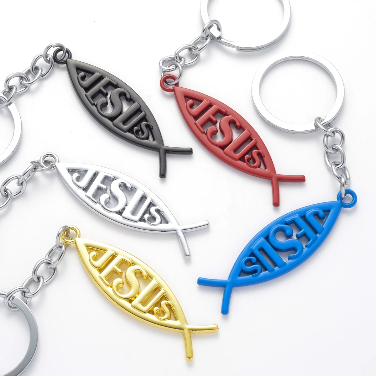Car Keychain Jesus Fish Symbol Logo Metal Keyring Key Ring Holder Suitable For All Cars And Motorcycles Accessories