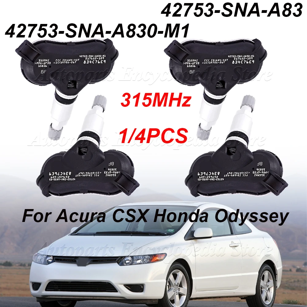 1/4 peças para acura csx honda odyssey insight ajuste elemento civic tpms 42753-sna-a830-m1 sensor de pressão dos pneus 315mhz 42753-sna-a83