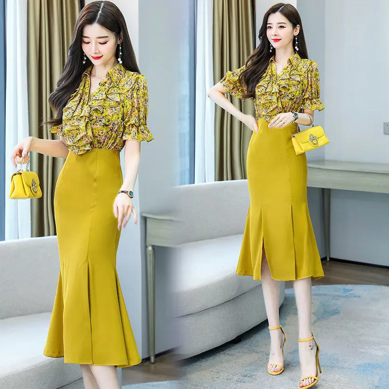 summer women's dress retro retro elegant v-neck pencil dress short-sleeved lotus leaf dress women's dress female Vestidos