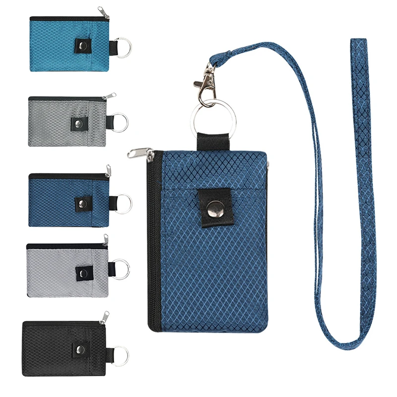 

RFID Blocking Small Wallet with ID Window Waterproof Zipper Case Pouch with Lanyard Keychain for Cards Cash Coin Purse