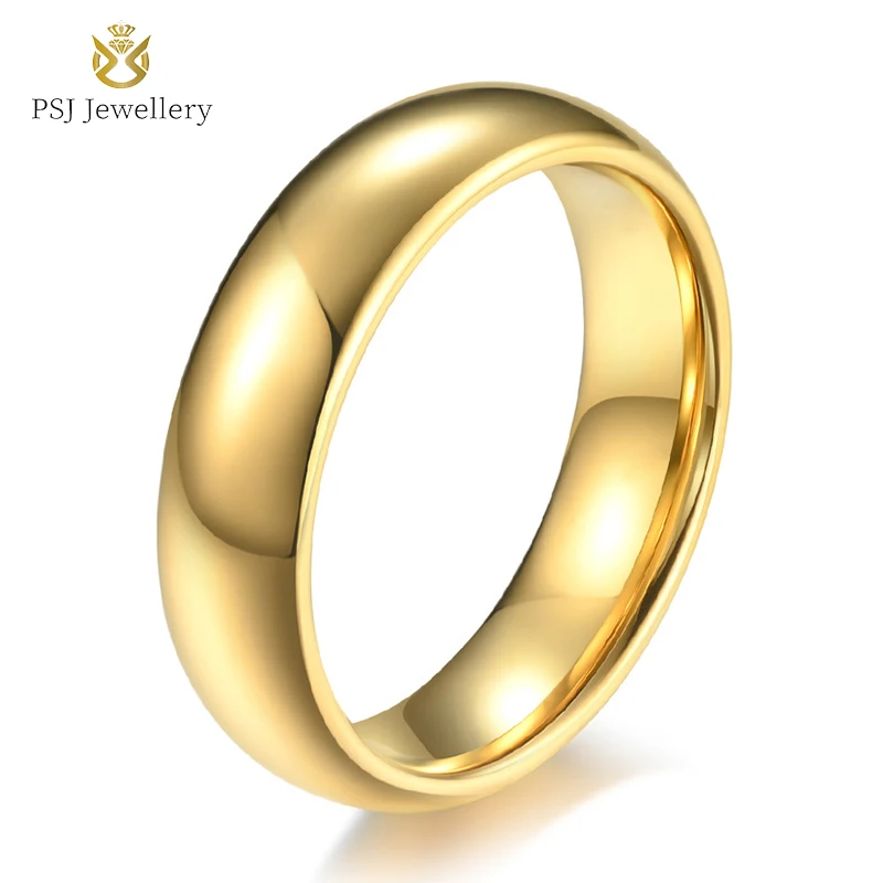 

PSJ Fashion Jewelry Engagement Band 4mm / 6mm / 8mm 18K Gold Plated High Polished Tungsten Carbide Ring for Men Women