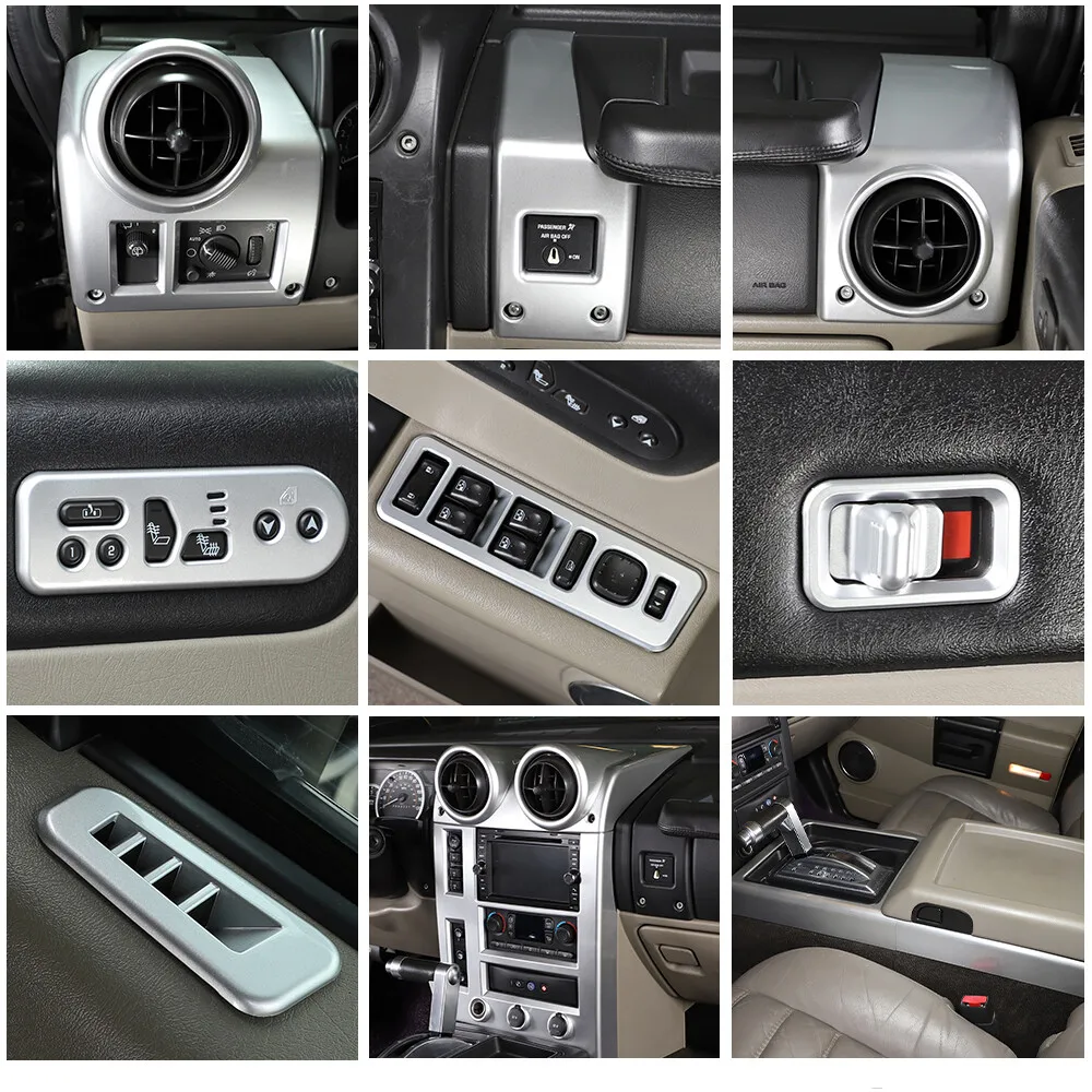 

ABS Silver Car Center Console Gear Panel Cover Air Condition Outlet Frame Trim For Hummer H2 2003-2007 Interior Decorative Trim