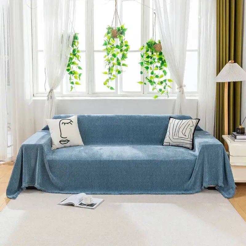 Modern Simple Herringbone Sofa Cover Full Cover Three-Seater Sofa Set Solid Color Chenille Sofa Towel Living Room Cushion