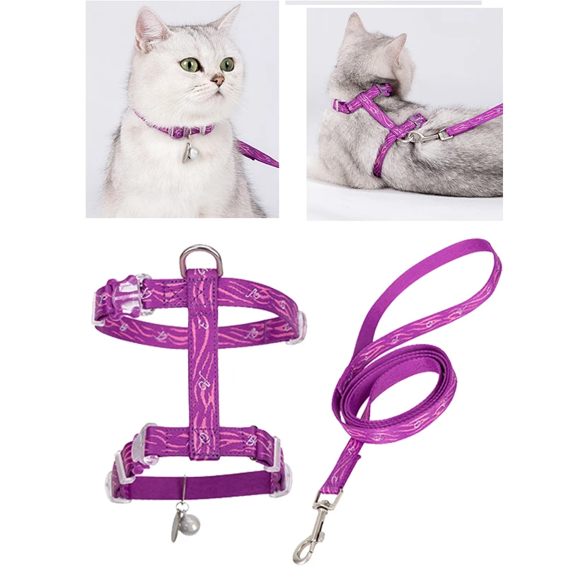 Harnais réglable avec clochettes en plomb pour chat, collier réfléchissant pour chaton, accessoires pour chien, sangle de poitrine pour animaux de compagnie, ensemble de plomb pour chiot, chat