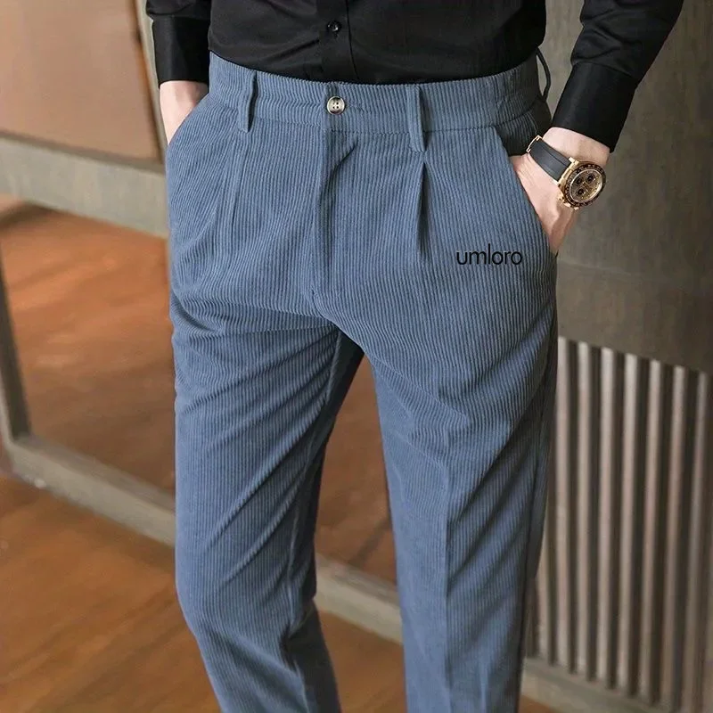 Korean Corduroy Casual Pants Men's Golf Wear 2024 Autumn Business New Suit Pants Luxury Brand Golf Pants Men's Golf Apparel