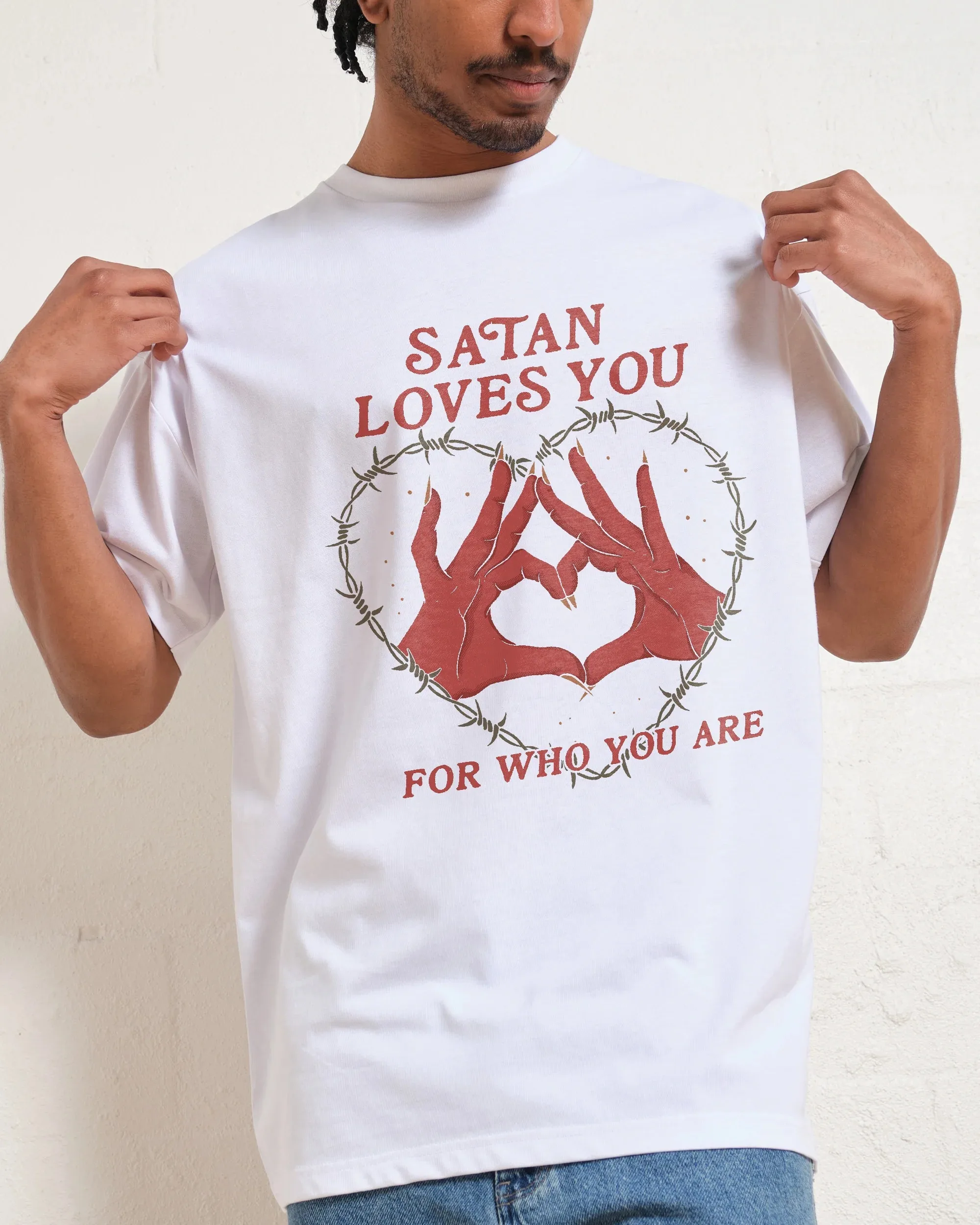 

Trendy Satan Loves You Cotton Tee Dark Romantic Graphic for Casual Looks and Edgy Vibes Halloween Tee All Saints' Day Tee S-4XL