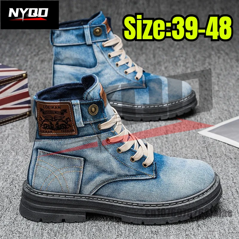 

Men's Shoes 2025 Style Height Increase Breathable Mid Top Shoe Fashion Denim Casual Versatile Workwear Shoes Casual Boots Shoes