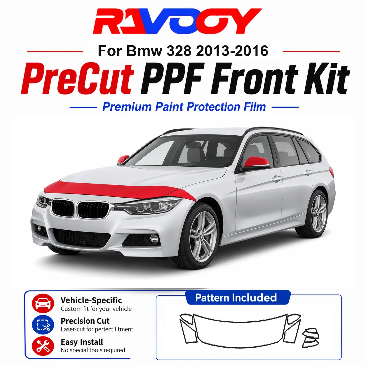 

8.5mil TPU Precut PPF Kit For BMW 328 2013-2016 - Hood, Partial Fenders & Full Mirror Set - Self-Healing Gloss Clear Bra Film