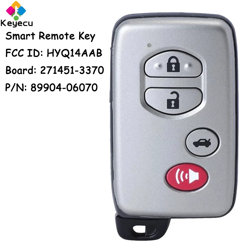 KEYECU Smart Remote Car Key With 4 Buttons for Toyota Corolla Camry Avalon 2007 2008 2009 2010 2011 2012 2013 2014 Fob HYQ14AAB