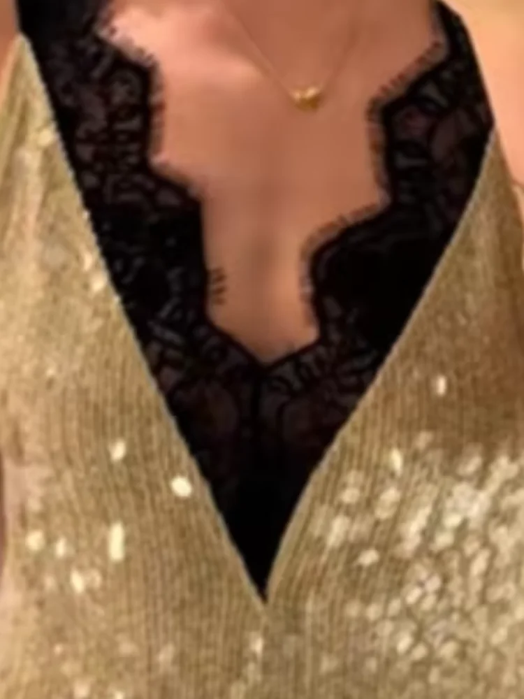 موضة الخامس الرقبة الترتر المرقعة الدانتيل فستان طويل المرأة بلا أكمام الخصر Cinched الورك المعانقة Vestidos سيدة مساء ثوب الحفلات