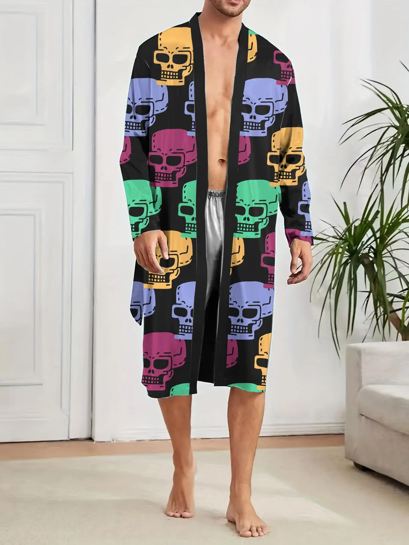 1pcs Men's Robes 2026 Spring/Summer Bathrobe Funny pajamas 3D Printed Breathable Graphic sleepwear dressing gown robe