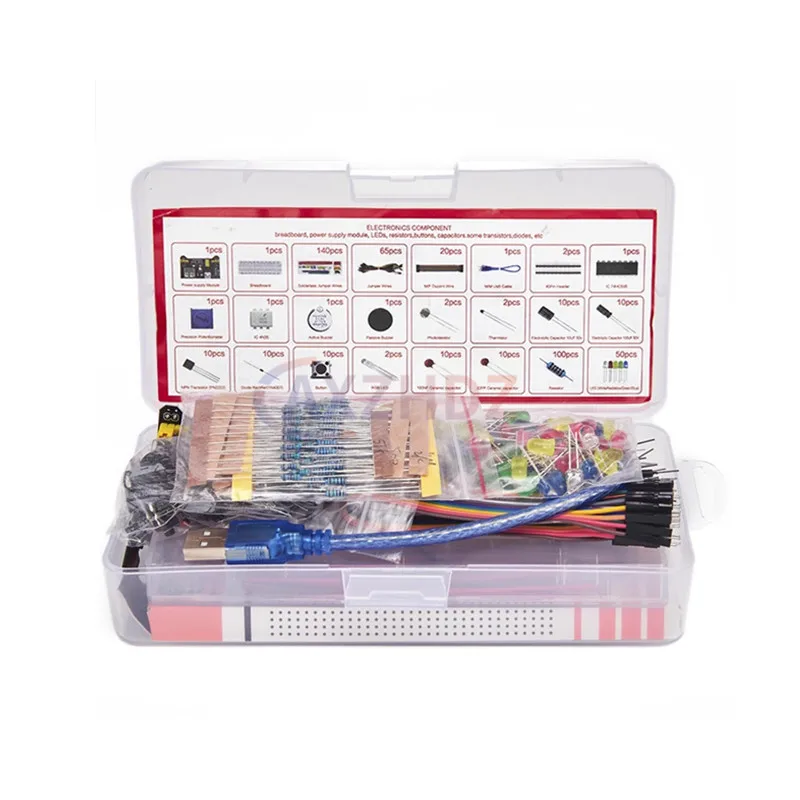 مجموعة المكونات الإلكترونية حزمة كاتب لتقوم بها بنفسك مشروع لـ Arduino R3 المكثفات المشتركة المقاومات المكثفات 830-well Breadboard