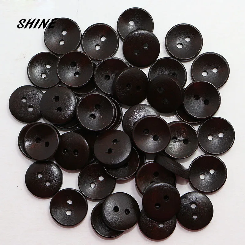 50PCs Wooden Sewing Buttons Scrapbooking Round Bowl Two Holes 15mm Dia. Costura Botones Decorate bottoni botoes