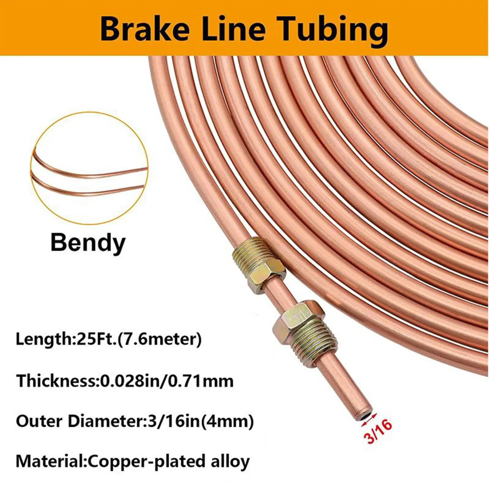

Brake Line Tubing 25Ft Brake Line Coil Roll Fitting Kit Car Repair Tool Flexible Tube Roll Fittings Connector For Automotive