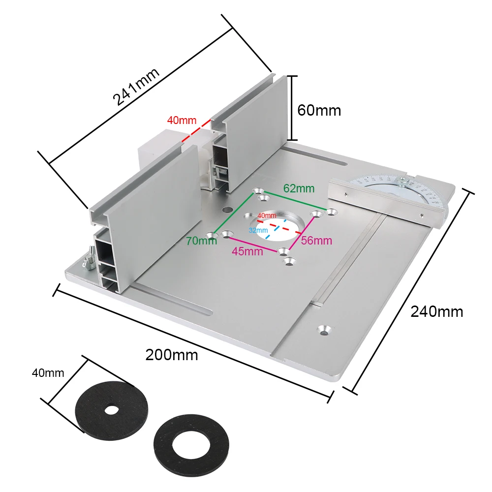 Liga de alumínio Máquina de gravura para madeira, Router Table Insert Plate Trimmer, Bancos Miter Gauge Guide, Ferramentas de carpintaria