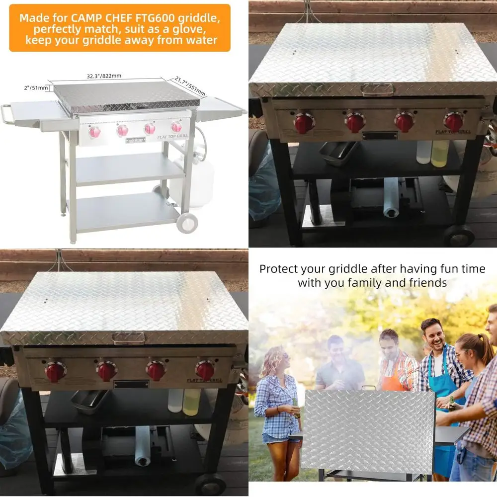 

32 Camp Chef Griddle Cover, Outdoor Flat Top Grill Accessory, Diamond Plate Design