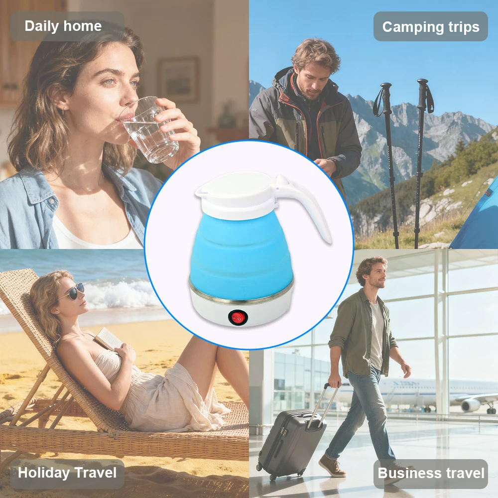 Mini bouilloire pliante 0,6 l, chauffe-eau Portable, bouilloire électrique, chauffe-eau domestique, compression en silicone, facile à voyager