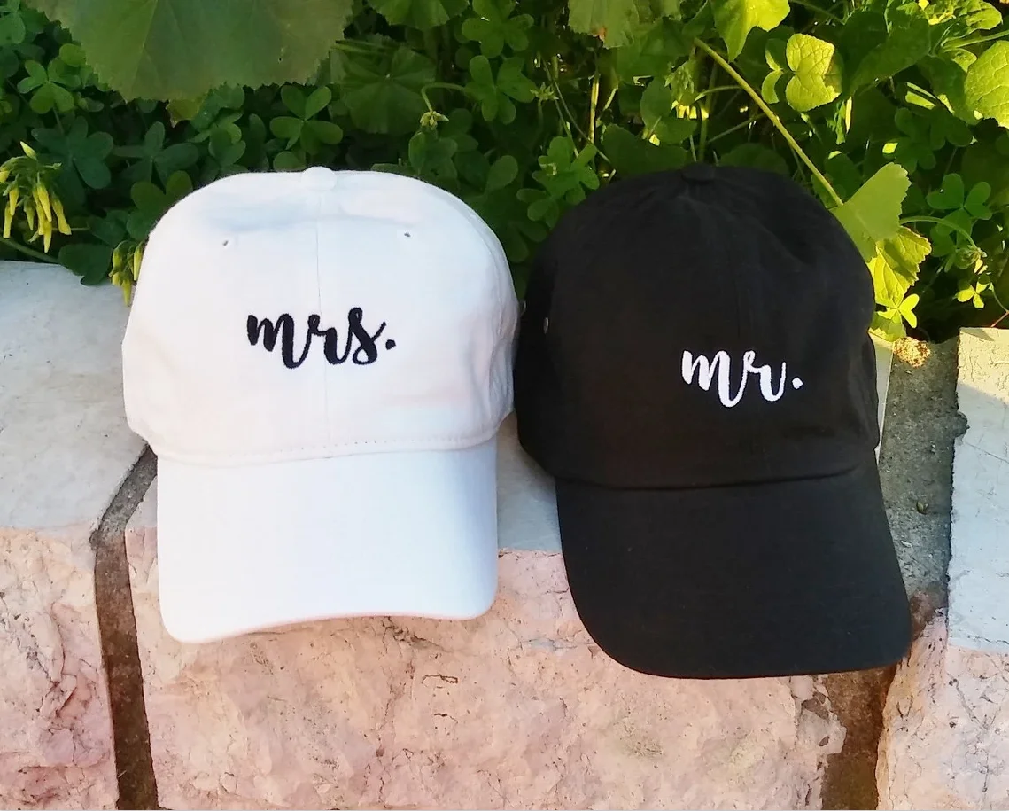 Personalized Mr and Mrs | Wedding Couple Matching Hats | Custom Gift Embroideried Honeymoon Caps | Adjustable Baseball Caps